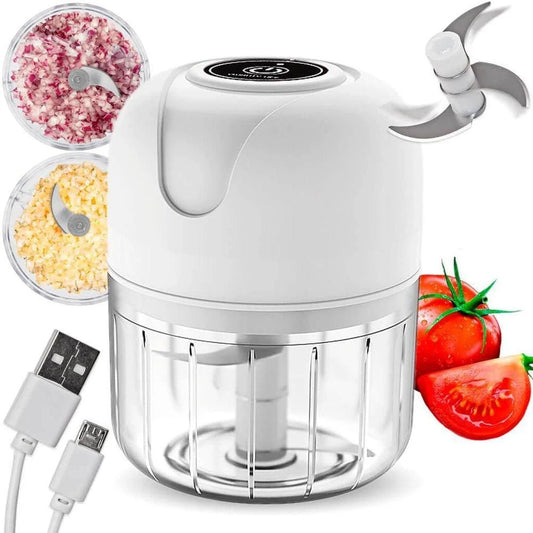 Mini processador de alimentos elétrico portátil com 3 lâminas, USB, 250 ml, bivolt.