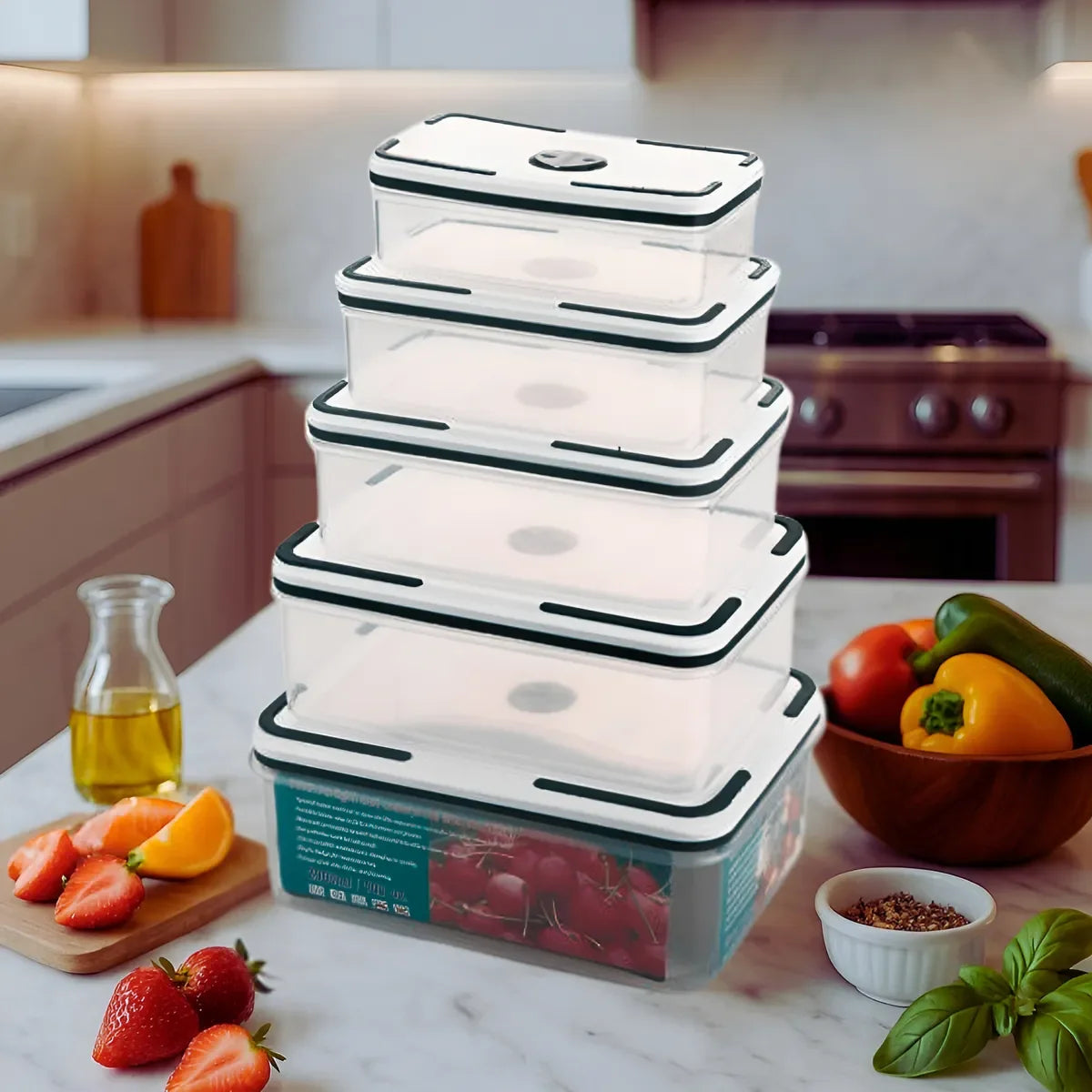 Conjunto de 4 recipientes herméticos premium para armazenamento de alimentos