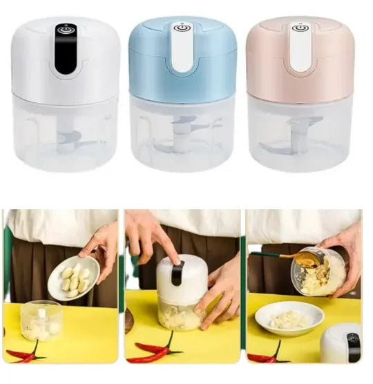 Mini processador de alimentos elétrico portátil com 3 lâminas, USB, 250 ml, bivolt.