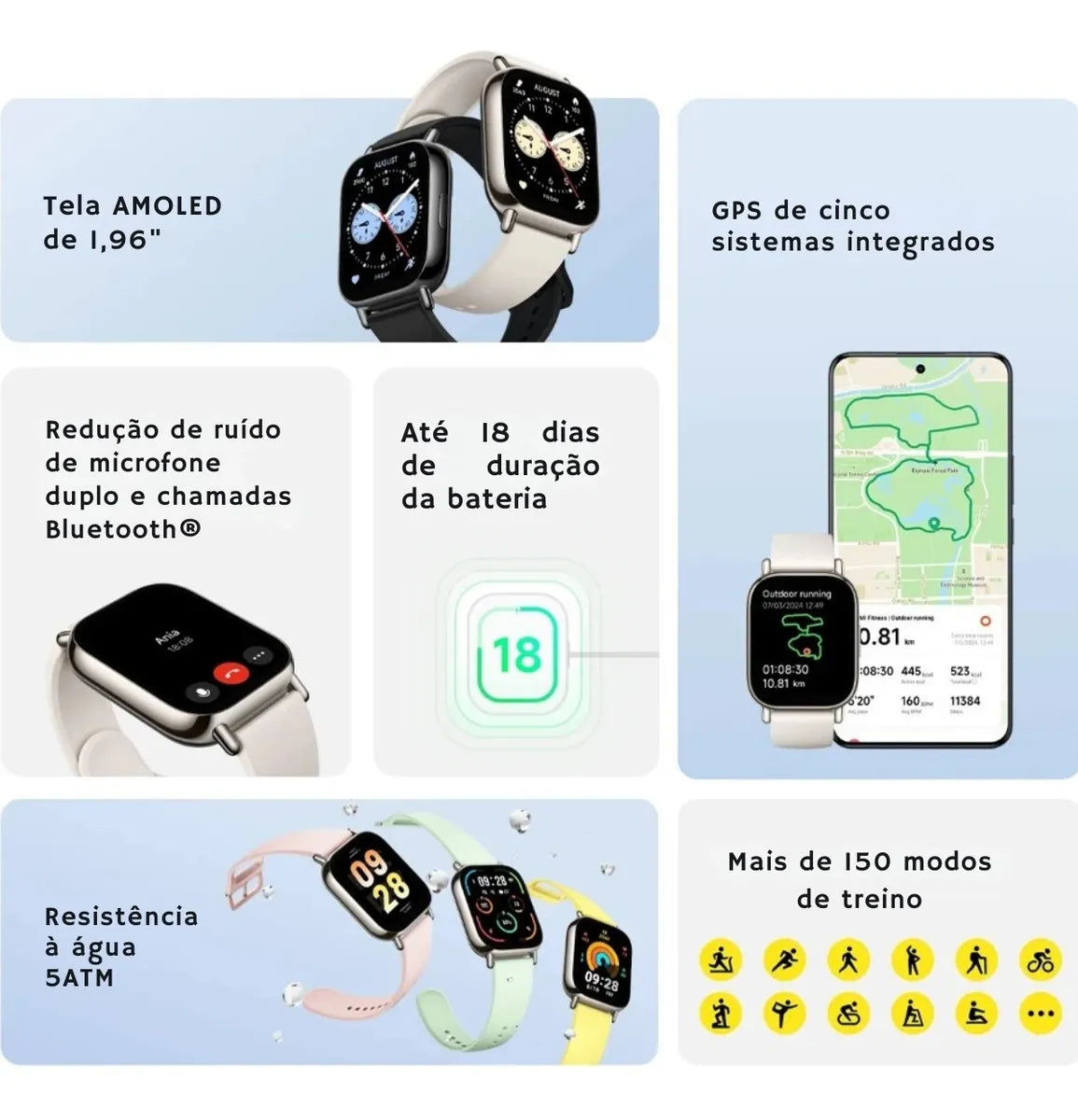 Smartwatch Xiaomi Redmi Watch 5 Lite – GPS Integrado, Tela AMOLED 1.96" e Bateria de até 18 Dias | Global (Preto)