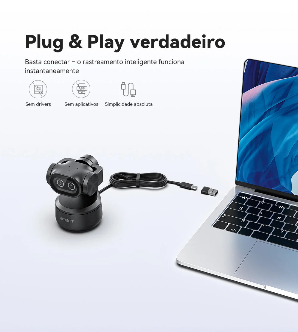 Webcam EMEET PIXY 4K – Sensor Sony, Auto-Tracking por IA e Controle por Gestos | 3 Microfones com Redução de Ruído | Ideal para Streaming e Reuniões Profissionais