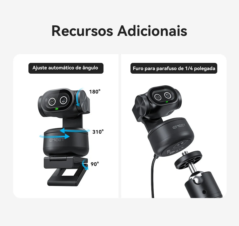 Webcam EMEET PIXY 4K – Sensor Sony, Auto-Tracking por IA e Controle por Gestos | 3 Microfones com Redução de Ruído | Ideal para Streaming e Reuniões Profissionais