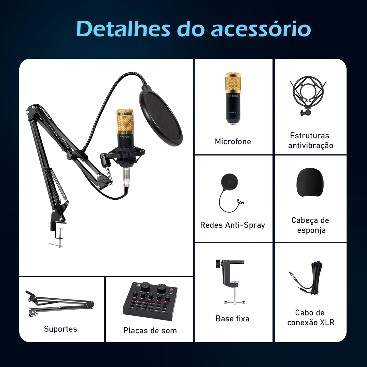 Microfone articulado de braço BM800 para PC, Brasil, eletrônicos de consumo, microfone de braço articulado, microfone USB