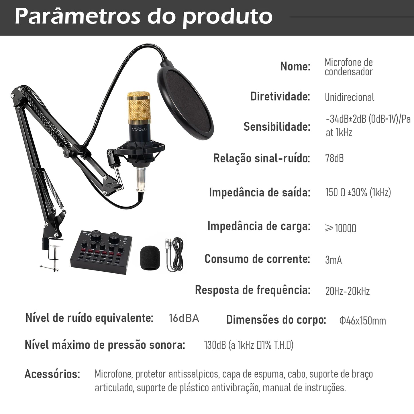 Microfone articulado de braço BM800 para PC, Brasil, eletrônicos de consumo, microfone de braço articulado, microfone USB