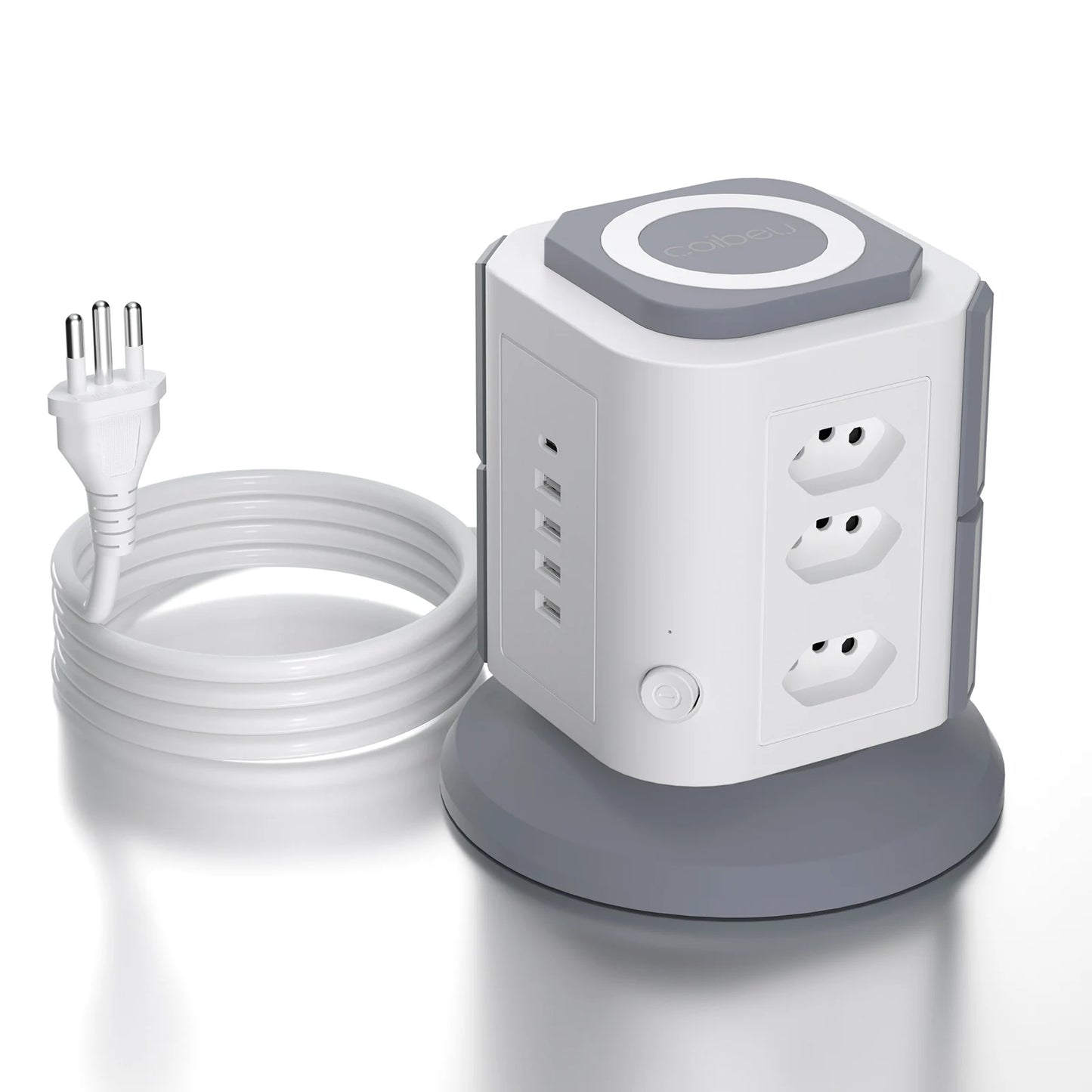 Torre de Tomadas Vertical 9 Tomadas + 5 USB (inclui Tipo-C) – Bivolt 2200W com Proteção contra Sobrecarga