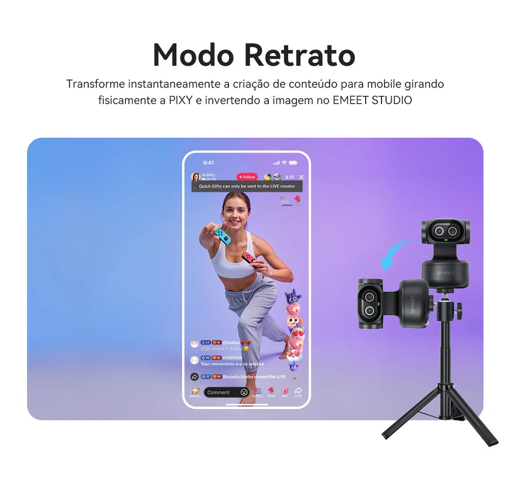 Webcam EMEET PIXY 4K – Sensor Sony, Auto-Tracking por IA e Controle por Gestos | 3 Microfones com Redução de Ruído | Ideal para Streaming e Reuniões Profissionais