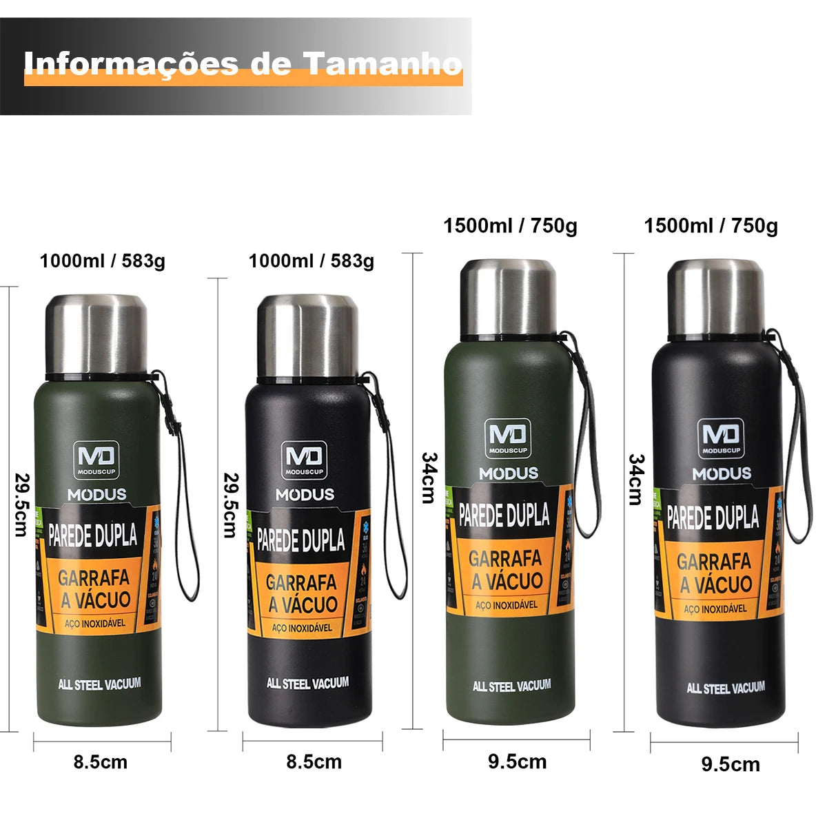 Garrafa térmica de grande capacidade, caneca térmica portátil de aço inoxidável, garrafa a vácuo para uso externo.