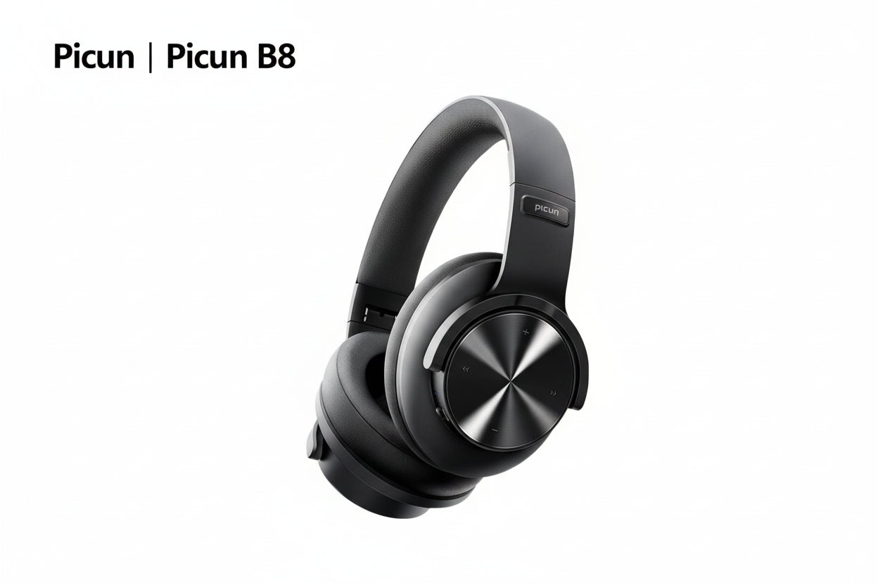 Fone De Ouvido Bluetooth 5.4 Sem Fio Picun B8, Com Dobráveis e Controlos Táteis，Bateria 120 Horas, 3 Modos De Música e Modo de Baixa Latência, Para Academia, Esportes, Corrida, Gamer