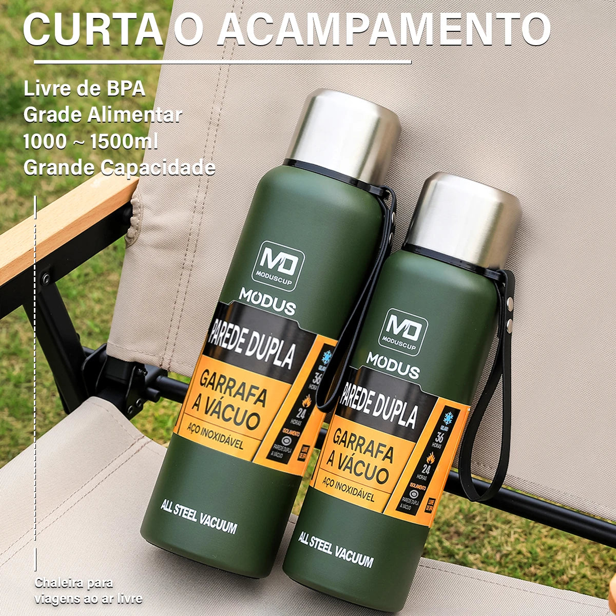 Garrafa térmica de grande capacidade, caneca térmica portátil de aço inoxidável, garrafa a vácuo para uso externo.