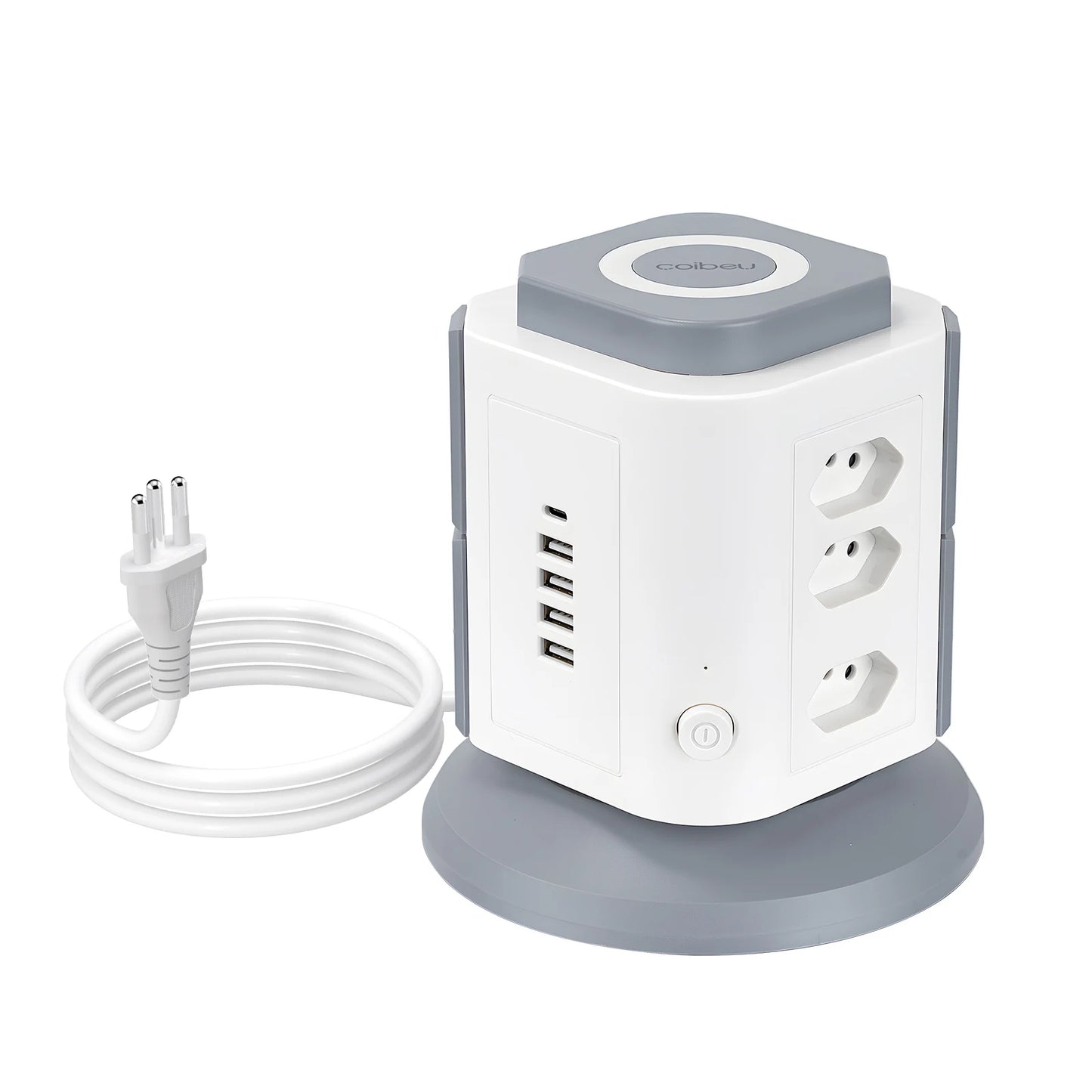 Torre de Tomadas Vertical 9 Tomadas + 5 USB (inclui Tipo-C) – Bivolt 2200W com Proteção contra Sobrecarga