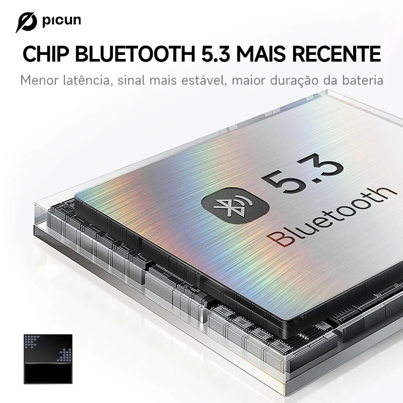 Fone De Ouvido Bluetooth 5.4 Sem Fio Picun B8, Com Dobráveis e Controlos Táteis，Bateria 120 Horas, 3 Modos De Música e Modo de Baixa Latência, Para Academia, Esportes, Corrida, Gamer