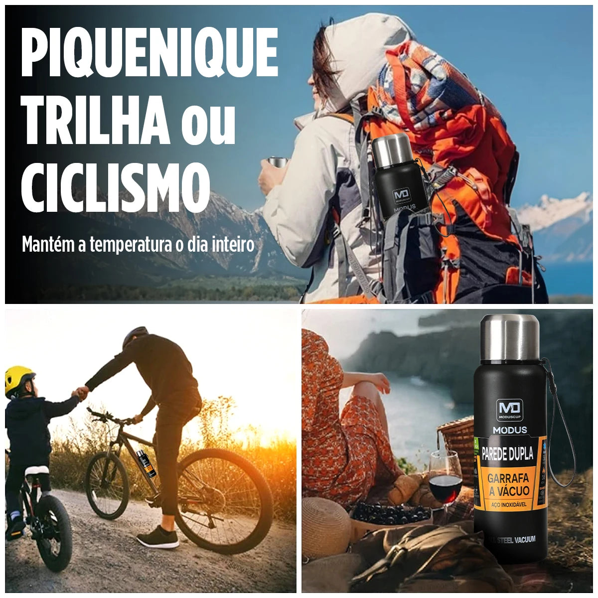 Garrafa térmica de grande capacidade, caneca térmica portátil de aço inoxidável, garrafa a vácuo para uso externo.