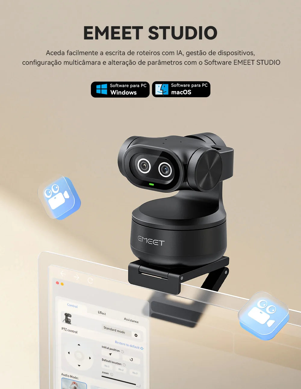 Webcam EMEET PIXY 4K – Sensor Sony, Auto-Tracking por IA e Controle por Gestos | 3 Microfones com Redução de Ruído | Ideal para Streaming e Reuniões Profissionais