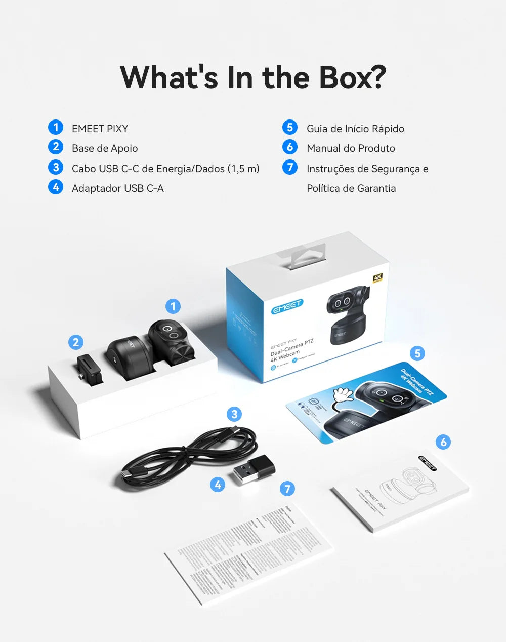 Webcam EMEET PIXY 4K – Sensor Sony, Auto-Tracking por IA e Controle por Gestos | 3 Microfones com Redução de Ruído | Ideal para Streaming e Reuniões Profissionais