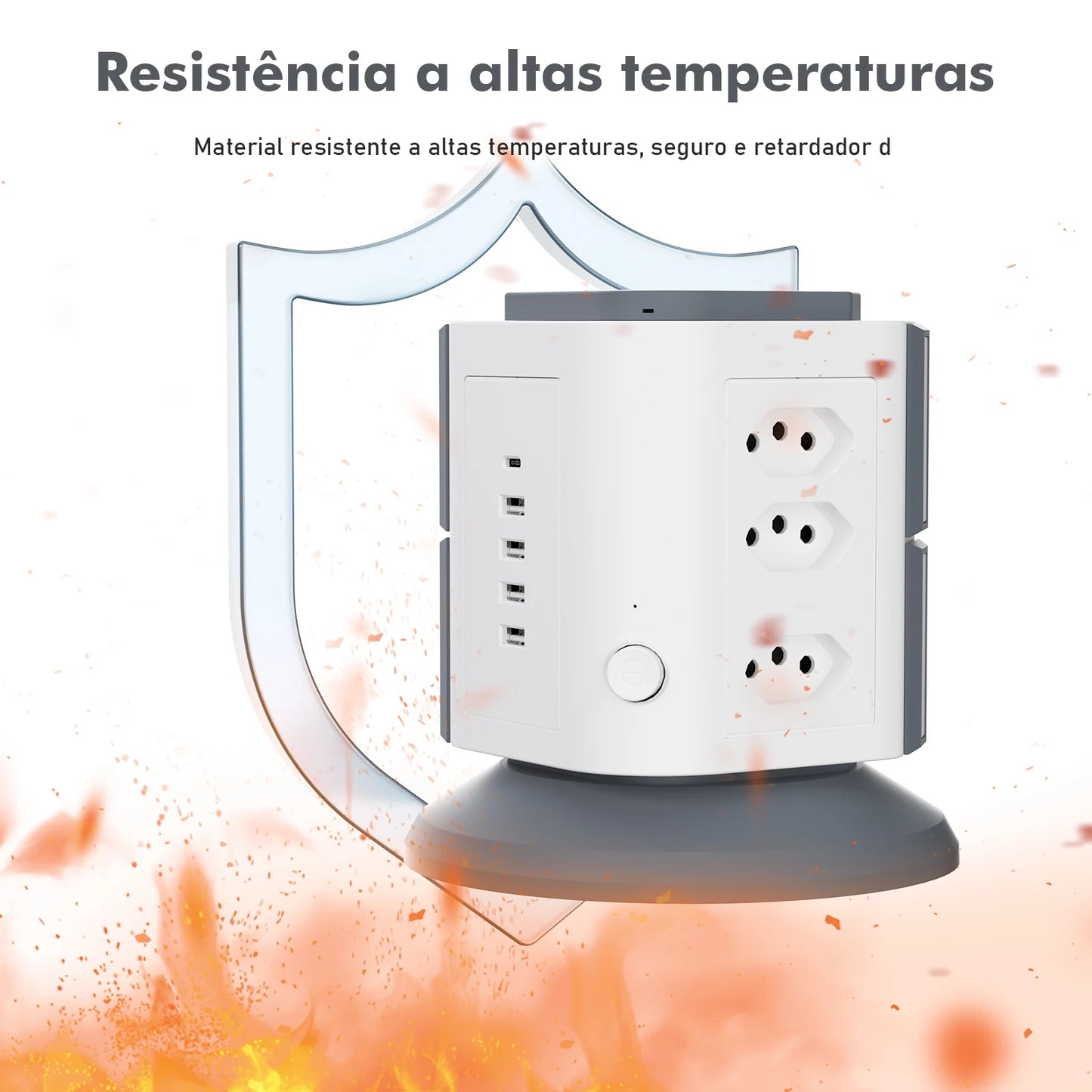 Torre de Tomadas Vertical 9 Tomadas + 5 USB (inclui Tipo-C) – Bivolt 2200W com Proteção contra Sobrecarga