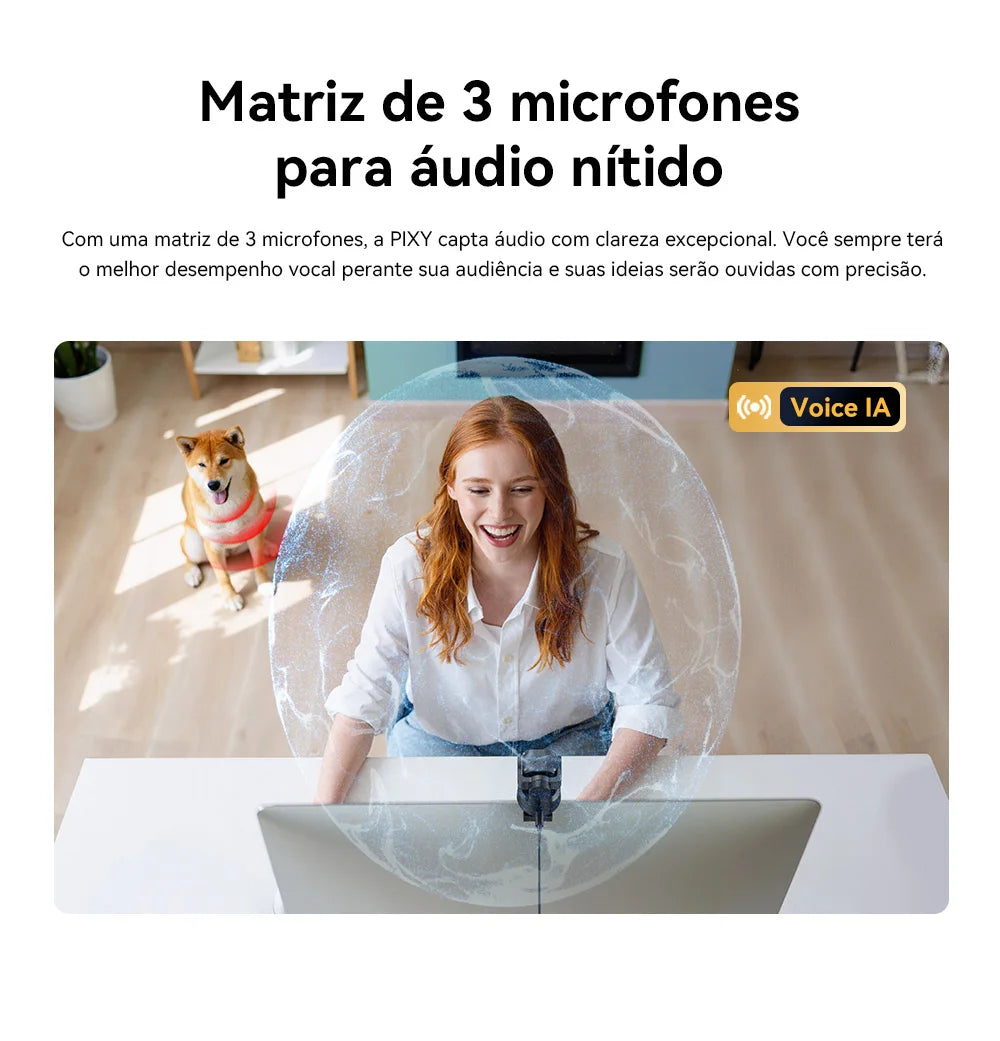Webcam EMEET PIXY 4K – Sensor Sony, Auto-Tracking por IA e Controle por Gestos | 3 Microfones com Redução de Ruído | Ideal para Streaming e Reuniões Profissionais